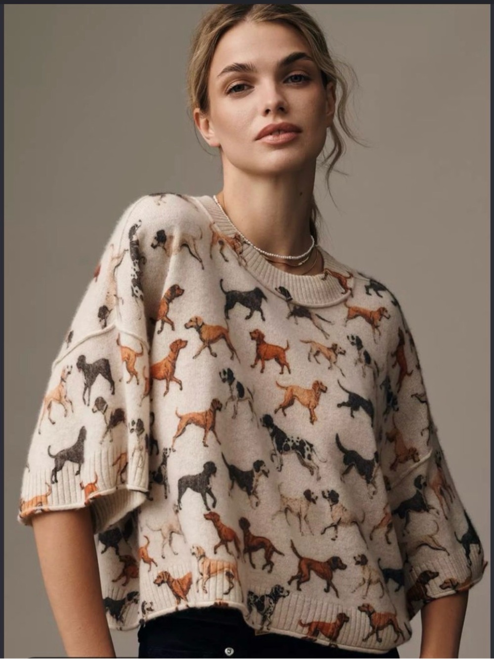 Anthropologie The Cashmere Collection 100% Cashmere Dog Print Sweater Size S